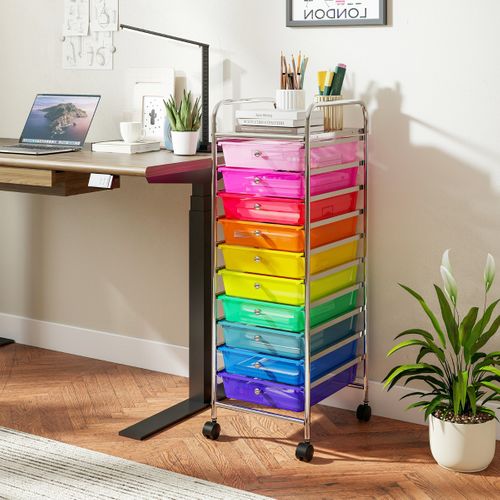 Chariot De Rangement à Roulettes Chariot à 10 Tiroirs Avec Cadre Métallique Chromé