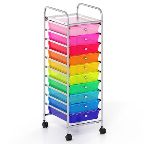 Chariot De Rangement à Roulettes Chariot à 10 Tiroirs Avec Cadre Métallique Chromé