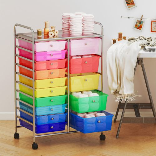 Chariot De Rangement à Roulettes Chariot à 15 Tiroirs Avec Cadre Métallique Chromé