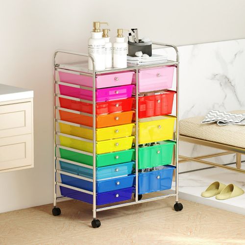 Chariot De Rangement à Roulettes Chariot à 15 Tiroirs Avec Cadre Métallique Chromé