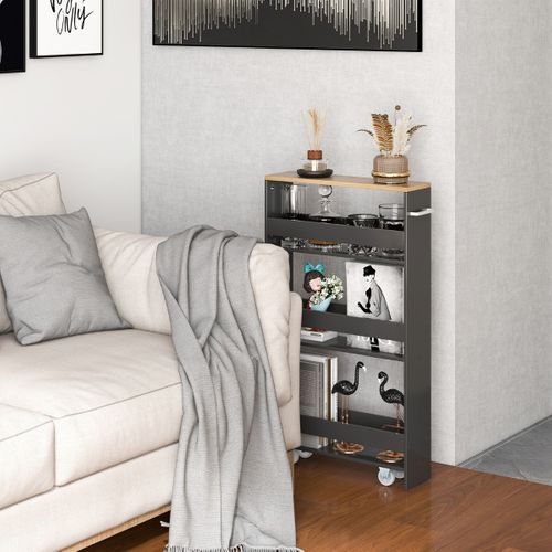 Chariot De Rangement à Roulettes Maince Mobile à 4 Niveaux Gris