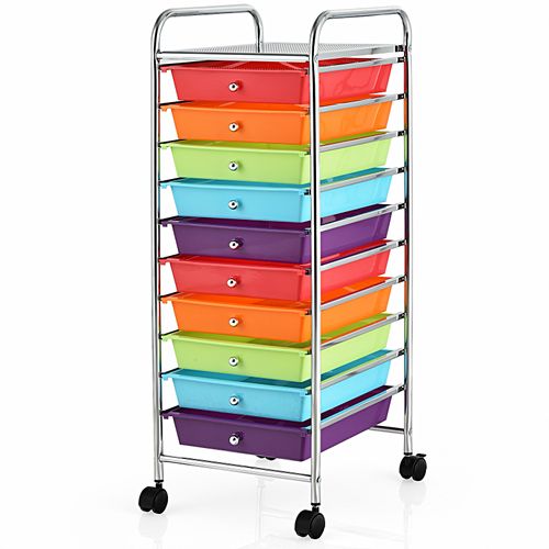 Chariot De Rangement En Métal Chromé Avec 10 Tiroirs 33 X 37 X 86 Cm Multicolore