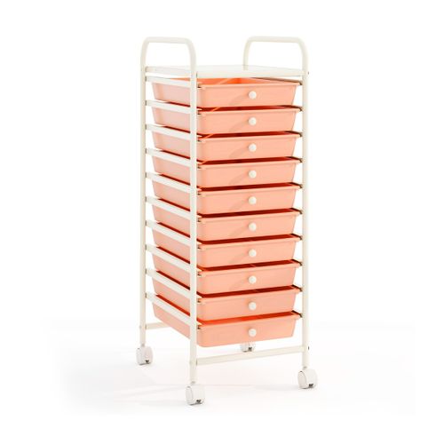 Chariot De Rangement Roulant 10 Tiroirs Amovibles Desserte Pour Bureau 32,5x37x86cm Blancetrose