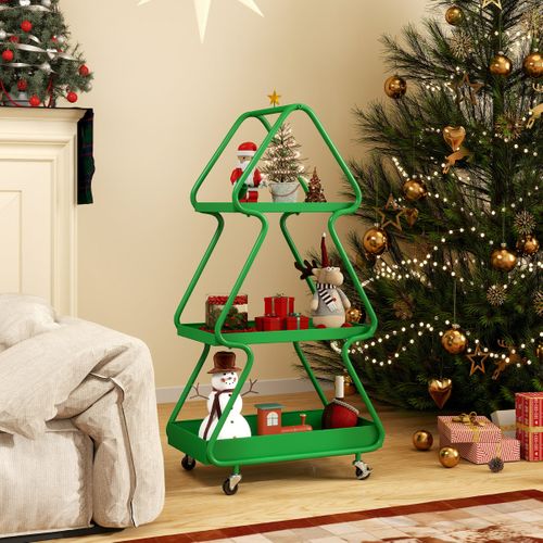 Chariot De Rangement De Noël à 3 Niveaux Avec Étoile Au Sommet 50 X 31,5 X 102 Cm Vert