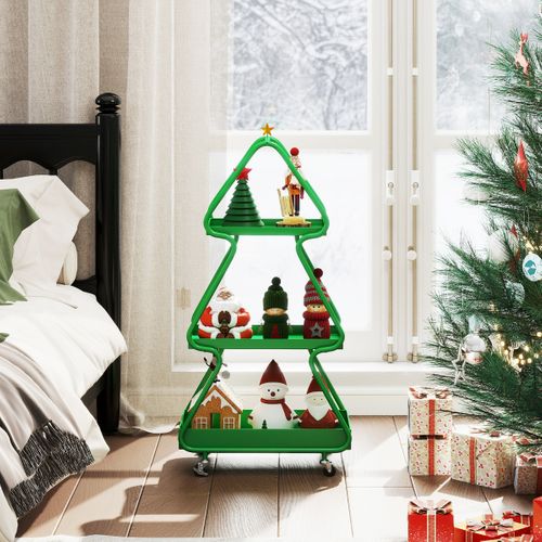 Chariot De Rangement De Noël à 3 Niveaux Avec Étoile Au Sommet 50 X 31,5 X 102 Cm Vert