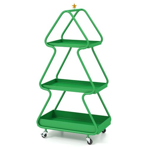 Chariot De Rangement De Noël à 3 Niveaux Avec Étoile Au Sommet 50 X 31,5 X 102 Cm Vert