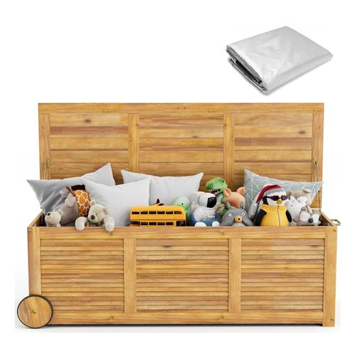 Coffre De Rangement Bois 182 L Imperméable 2 En 1 Coffre Jardin Avec Roulettes Pour Terrasse