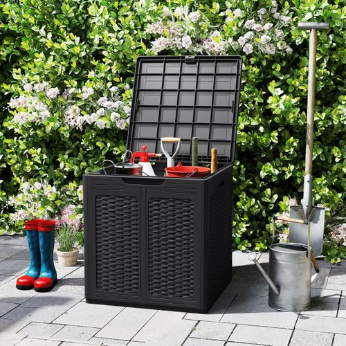 Coffre De Rangement Extérieur 145l Conteneur De Jardin Couvercle Verrouillable 56x56x60,5cm Noir