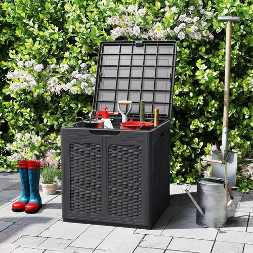 Coffre De Rangement Extérieur 145l Conteneur De Terrasse Couvercle Verrouillable Plastique Marron