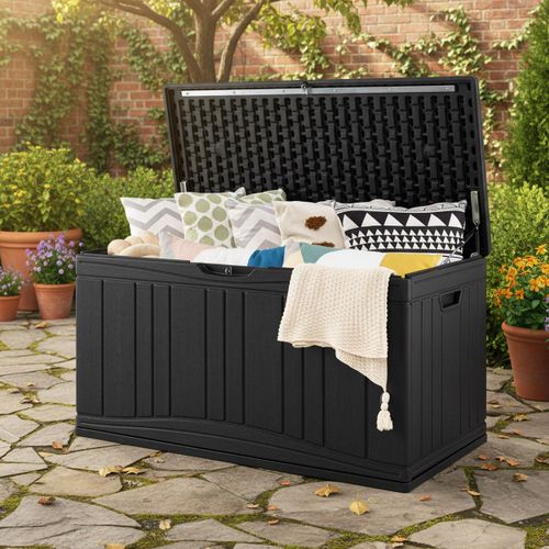 Coffre De Rangement Pour Patio Boîte De Rangement 300l Hdpe Avec Couvercle Verrouillable Noir