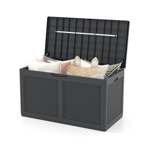 Coffre De Rangement Résine 380l Boîte De Rangement Couvercle Verrouillable 111x56x61cm Gris