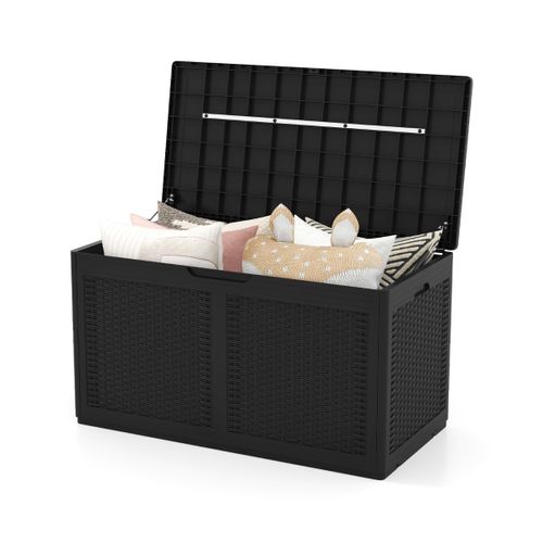 Coffre De Rangement Résine 380l Boîte De Rangement Couvercle Verrouillable 111x56x61cm Noir