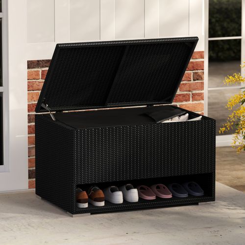 Coffre De Terrasse Boîte De Rangement 186l Avec Étagère à Chaussures Osier Doublure Protectrice