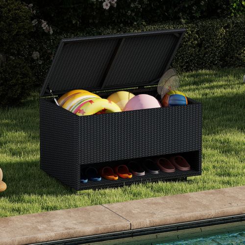 Coffre De Terrasse Boîte De Rangement 186l Avec Étagère à Chaussures Osier Doublure Protectrice