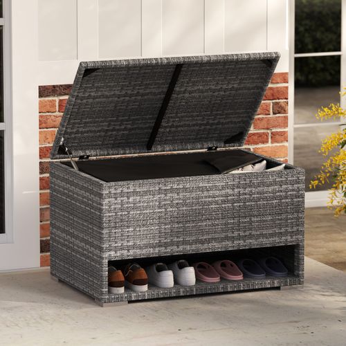 Coffre De Terrasse Boîte De Rangement 186l Avec Étagère à Chaussures Osier Doublure Protectrice