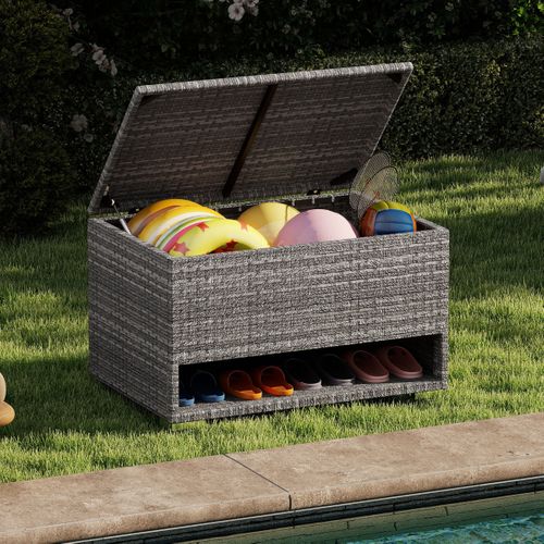 Coffre De Terrasse Boîte De Rangement 186l Avec Étagère à Chaussures Osier Doublure Protectrice