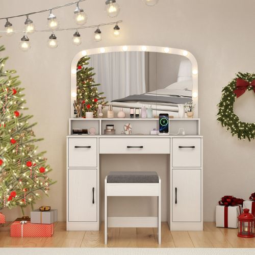 Coiffeuse Avec Miroir Et Éclairage Table De Maquillage De 108 Cm Avec Tabouret Station De Charge 3