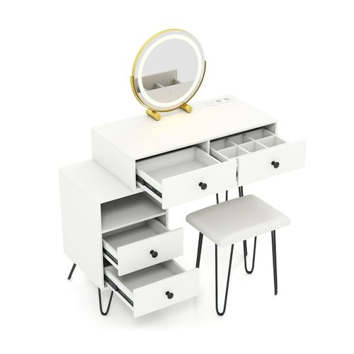 Coiffeuse Avec Miroir Et Lumières Ensemble Moderne Avec Station De Charge Miroir Rotatif 4 Tiroirs