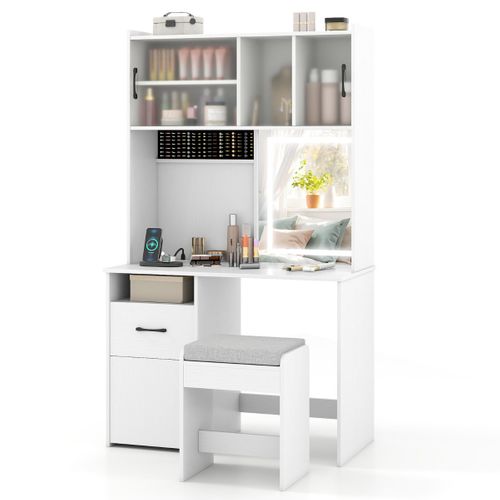 Coiffeuse Avec Miroir LED Table De Maquillage Avec Prises Électriques 3 Modes D'éclairage