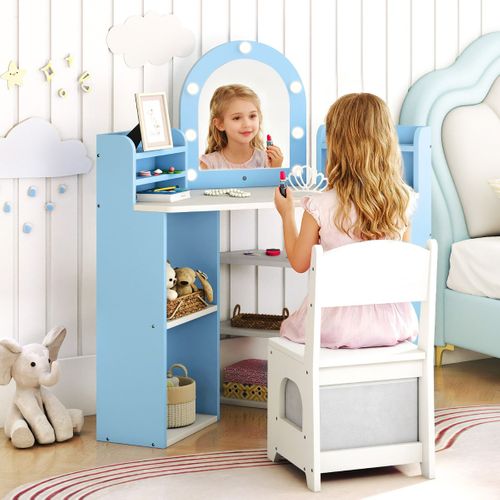 Coiffeuse D'angle Pour Enfants Avec Lumières Ensemble Table De Maquillage Princesse et Chaise