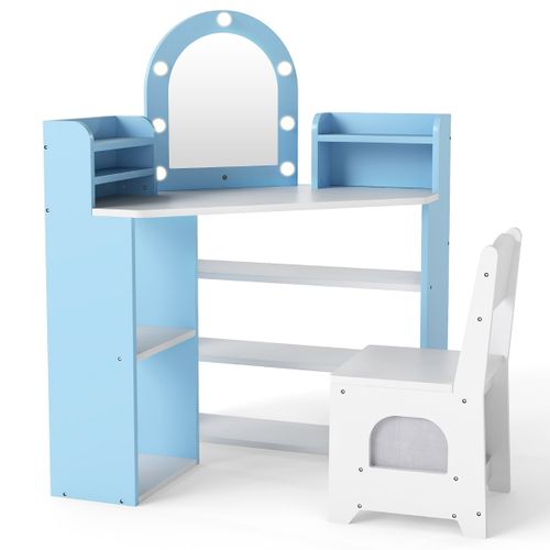 Coiffeuse D'angle Pour Enfants Avec Lumières Ensemble Table De Maquillage Princesse et Chaise