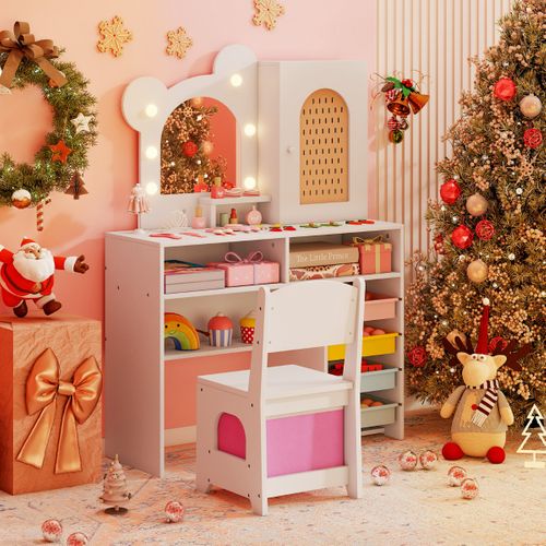 Coiffeuse Pour Enfants Avec Lumières Avec Fauteuil 5 Tiroirs Et 2 Compartiments Armoire à Porte