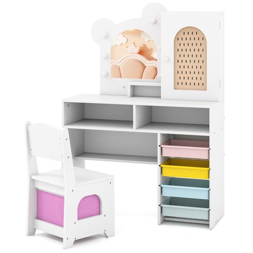 Coiffeuse Pour Enfants Avec Lumières Avec Fauteuil 5 Tiroirs Et 2 Compartiments Armoire à Porte