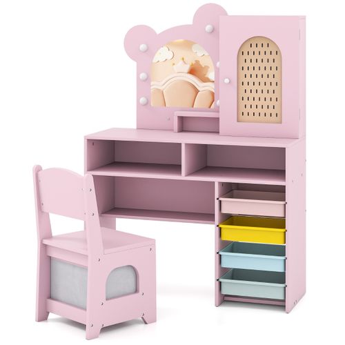 Coiffeuse Pour Enfants Avec Lumières Avec Fauteuil 5 Tiroirs Et 2 Compartiments Armoire à Porte