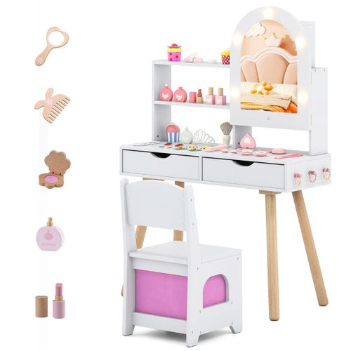 Coiffeuse Pour Enfants Coiffeuse Avec 3 Modes D'éclairage Luminosité Réglable Miroir