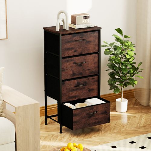 Commode à 4 Tiroirs Tour De Rangement En Tissu Avec Dessus En Bois Poignée Et Cadre Métallique
