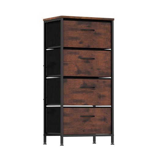 Commode à 4 Tiroirs Tour De Rangement En Tissu Avec Dessus En Bois Poignée Et Cadre Métallique