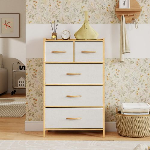 Commode à 5 Tiroirs Pour Chambre Tour De Rangement En Bambou Avec 5 Tiroirs Pliables En Tissu
