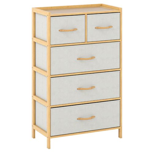 Commode à 5 Tiroirs Pour Chambre Tour De Rangement En Bambou Avec 5 Tiroirs Pliables En Tissu