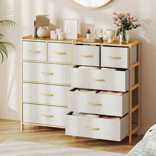 Commode à 5 Tiroirs Pour Chambre Tour De Rangement En Bambou Avec 5 Tiroirs Pliables En Tissu