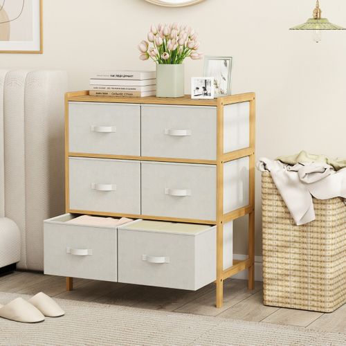 Commode à 6 Tiroirs Pour Chambre Meuble De Rangement En Bambou Avec 6 Tiroirs Pliables En Tissu Et