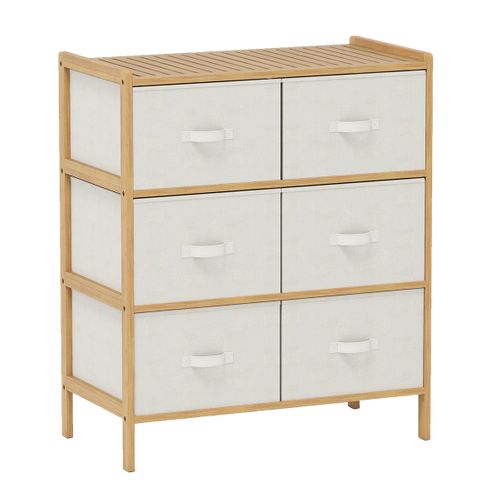 Commode à 6 Tiroirs Pour Chambre Meuble De Rangement En Bambou Avec 6 Tiroirs Pliables En Tissu Et
