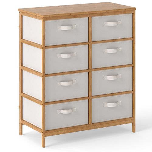 Commode à 8 Tiroirs Meuble De Rangement En Bambou Avec Boîtes En Tissu Amovibles Armoire à Tiroirs