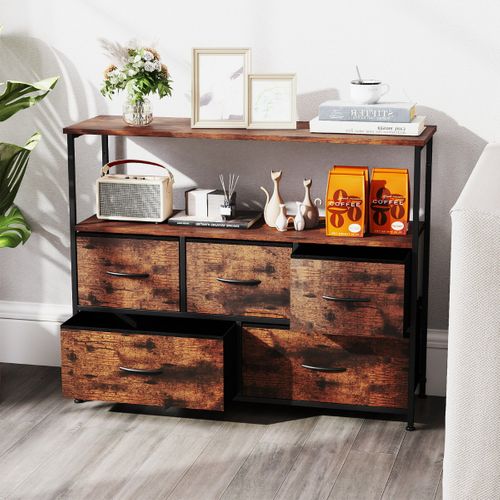 Commode Pour Chambre Avec 5 Tiroirs Large Commode De Rangement Avec 2 Étagères Ouvertes En Bois Et