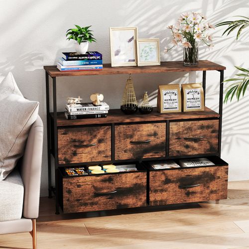 Commode Pour Chambre Avec 5 Tiroirs Large Commode De Rangement Avec 2 Étagères Ouvertes En Bois Et