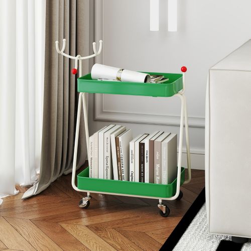 Desserte à Roulettes, Chariot De Rangement Noël à 2 Niveaux 55,5 X 28,5 X 66,5 Cm Vert