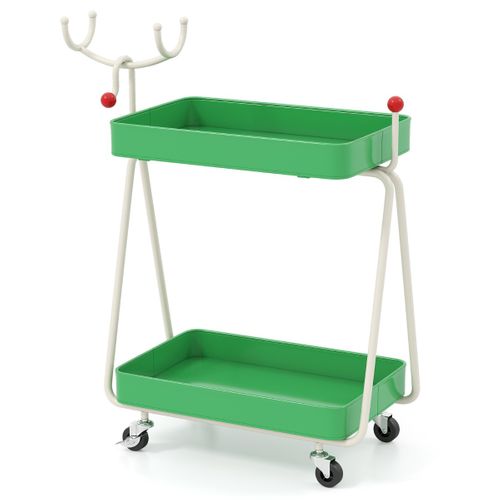 Desserte à Roulettes, Chariot De Rangement Noël à 2 Niveaux 55,5 X 28,5 X 66,5 Cm Vert