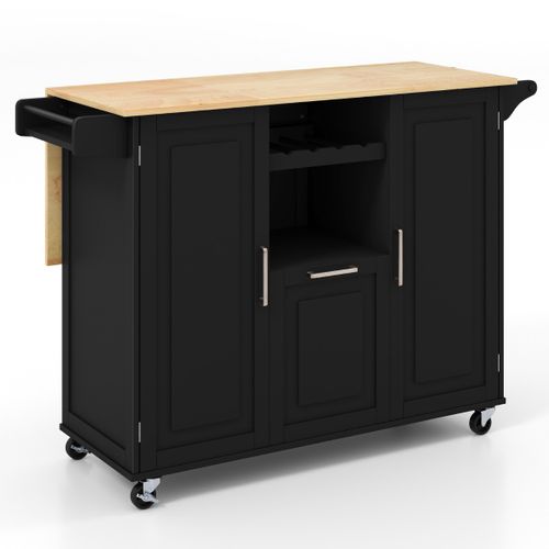 Desserte De Cuisine à Roulettes Plans De Travail Rabattable En Bois Tiroir Profond Casier à Vin