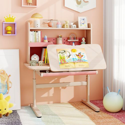 Ensemble Bureau Et Chaise Ergonomique Pour Enfants Hauteur Réglable Avec Plateau Inclinable Rose