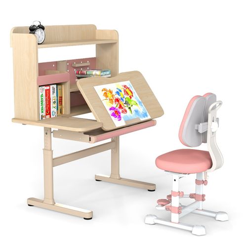 Ensemble Bureau Et Chaise Ergonomique Pour Enfants Hauteur Réglable Avec Plateau Inclinable Rose