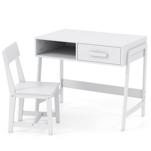 Ensemble Bureau Et Chaise Pour Enfants Ensemble Table D'étude Bois Avec Tiroir 85x48x70cm Blanc