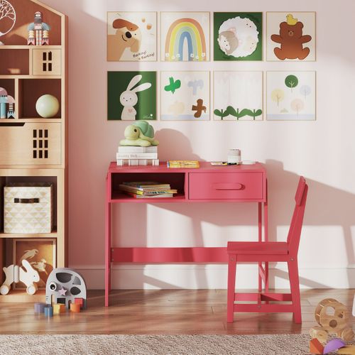 Ensemble Bureau Et Chaise Pour Enfants Ensemble Table D'étude Bois Avec Tiroir 85x48x70cm Rose
