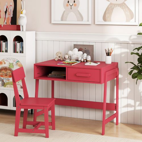 Ensemble Bureau Et Chaise Pour Enfants Ensemble Table D'étude Bois Avec Tiroir 85x48x70cm Rose