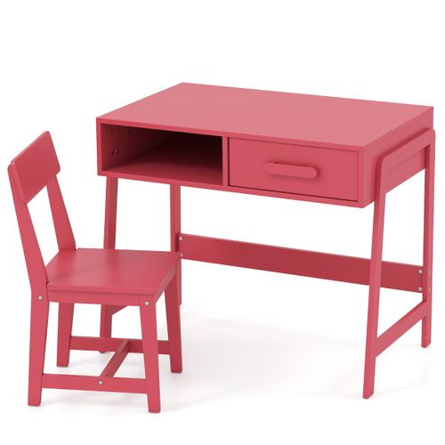 Ensemble Bureau Et Chaise Pour Enfants Ensemble Table D'étude Bois Avec Tiroir 85x48x70cm Rose