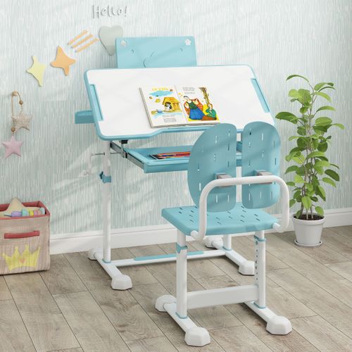 Ensemble De Bureau Et Chaise Pour Enfant Bureau D'étude Hauteur Réglable Plateau Inclinable Bleu