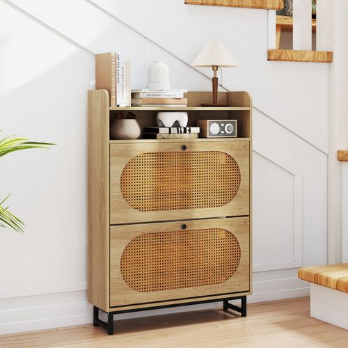 Meuble à Chaussures Avec 2 Tiroirs Rabattables Organiseur à Chaussures Indépendant Avec Portes